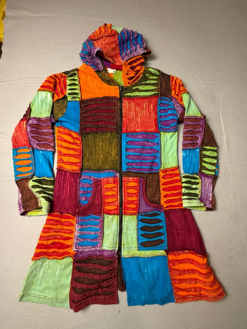 Grader Good Network Patchwork Hooded Coat - Bohemian Colorblock Jacket S/M